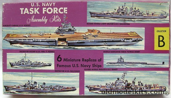 Renwal 1/1200 US Navy Task Force 'B' -  CV-12 Hornet - CL Galveston - Frigate Dewey - Destroyer The Sullivans - Destroyer Escort Powell - SSBN Patrick Henry, 6300 plastic model kit